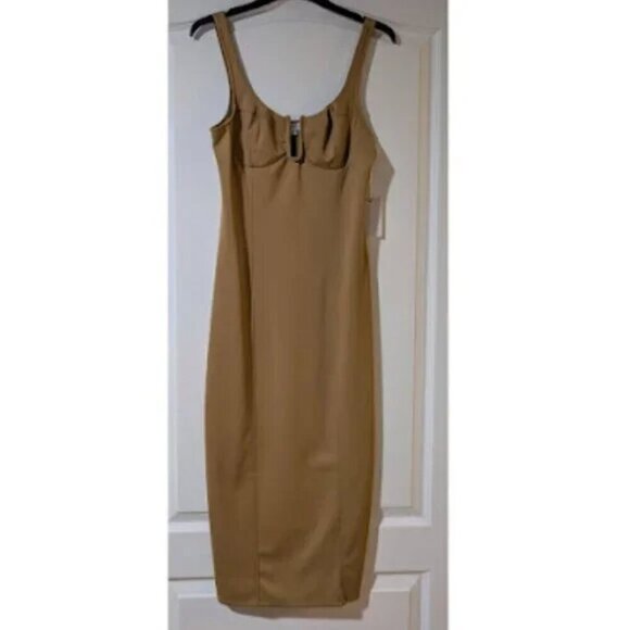 NWT Good American | Scuba U Corset Midi Dress In Pecan - Picture 2 of 7
